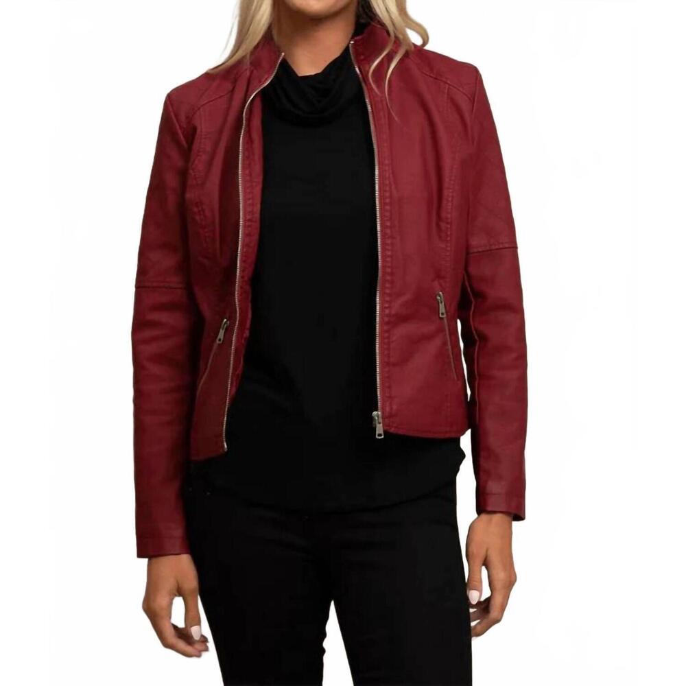 NEW PINE APPAREL pleather jacket in brick red